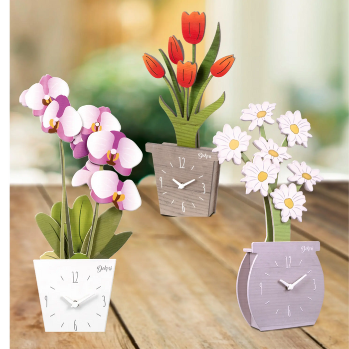 Relógio Decorativo Vaso de Flores em Madeira-Dekori 02