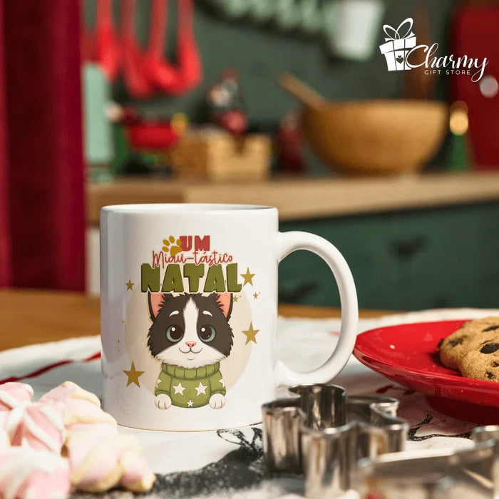Caneca Gatinho Natal Miau-tástico Charmy Store