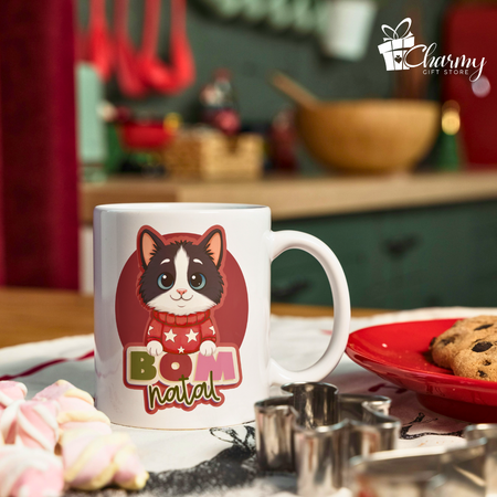 Caneca Gatinho Bom Natal Charmy Store