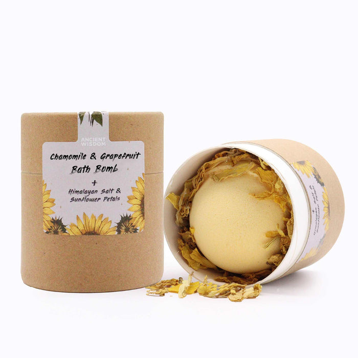 Conjunto Aromático Serenidade Girassol - Bomba de Banho Camomila e Toranja, Sal Himalaias e Pétalas Naturais