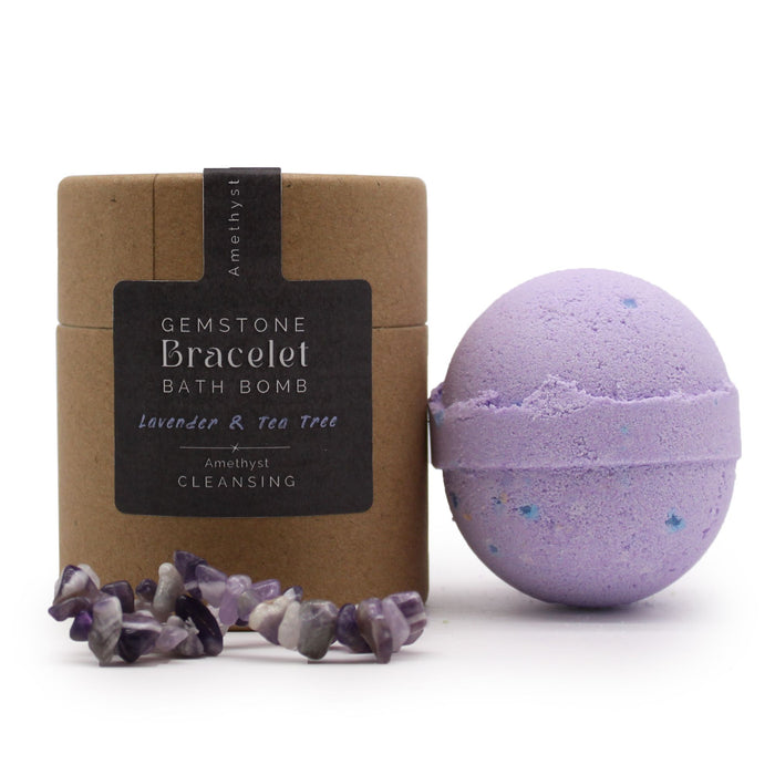 Bomba de Banho com Pulseira de Pedra Ágata Ametista - Lavanda, Melaleuca e Sal Marinho