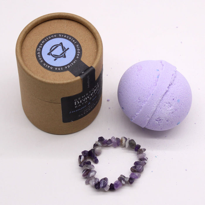 Bomba de Banho com Pulseira de Pedra Ágata Ametista - Lavanda, Melaleuca e Sal Marinho