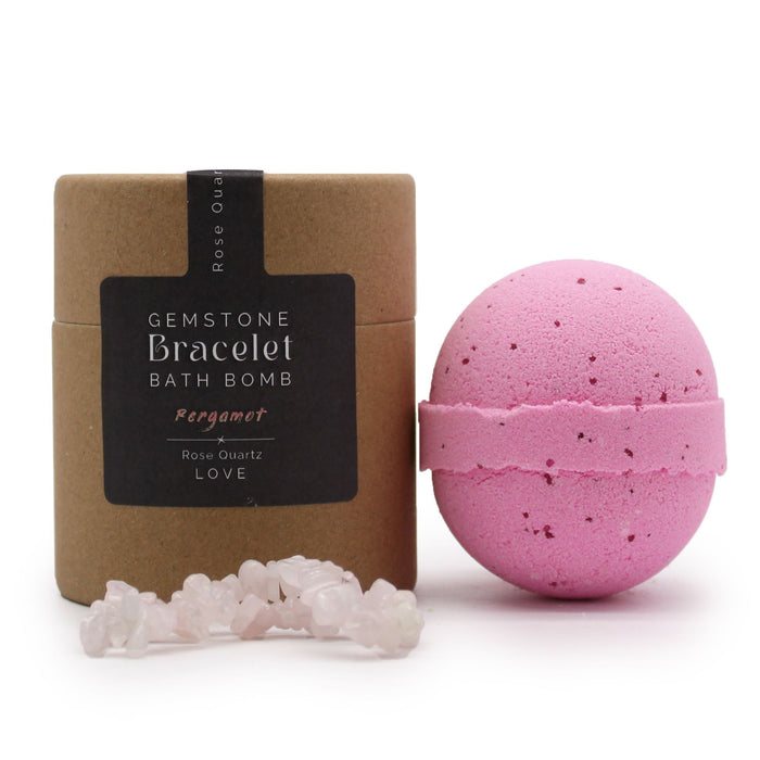 Bomba de Banho com Pulseira de Quartzo Rosa e Pérola - Bergamota e Sal Marinho