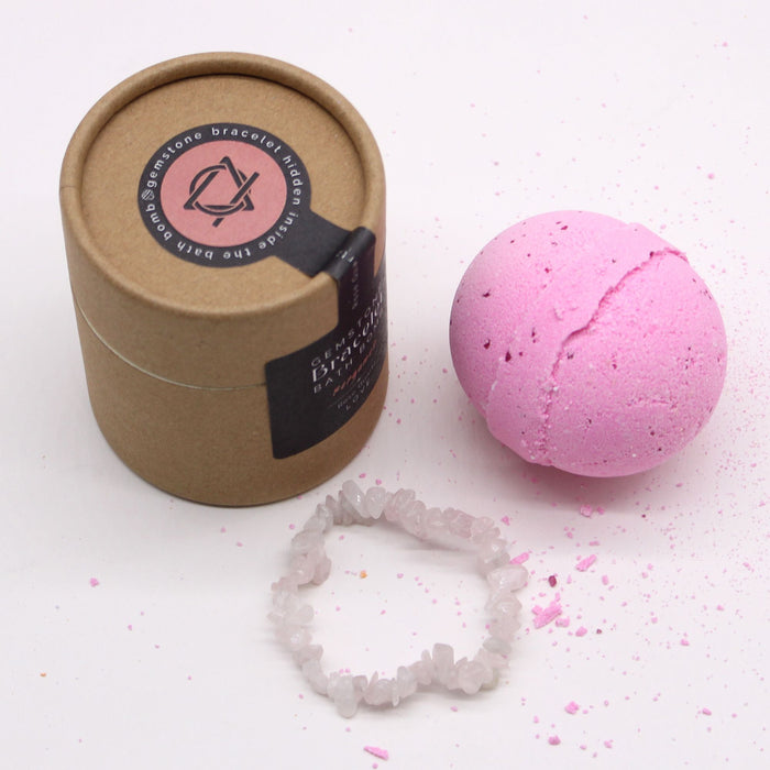 Bomba de Banho com Pulseira de Quartzo Rosa e Pérola - Bergamota e Sal Marinho