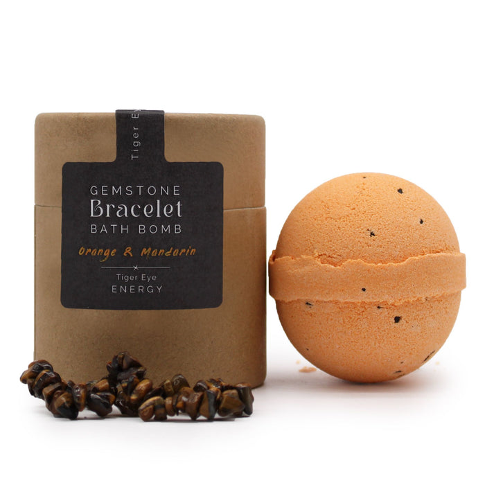 Bomba de Banho com Pulseira de Pedra Olho de Tigre - Laranja e Mandarina com Sal Marinho