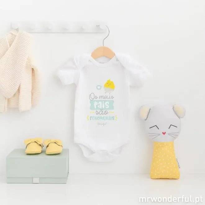 Body para bebé com a frase Os meus pais são fenomenais A minha loja Casa e Decoração