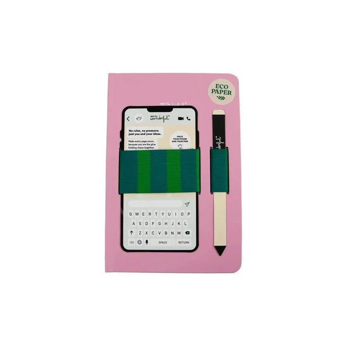 Caderno rosa A5 com suporte para smartphone + caneta - Mr. Wonderful - Charmy Gift Store