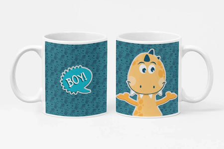 Caneca de Cerâmica Dino Boy 004 para Crianças - Presente Exclusivo Personalizável da Charmy Gift Store®