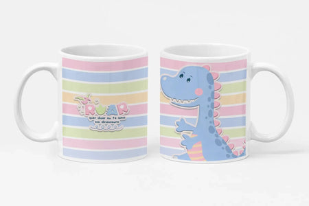Caneca de Cerâmica Dino Girl 013 – Presente Personalizado e Único para Crianças, Feito em Portugal