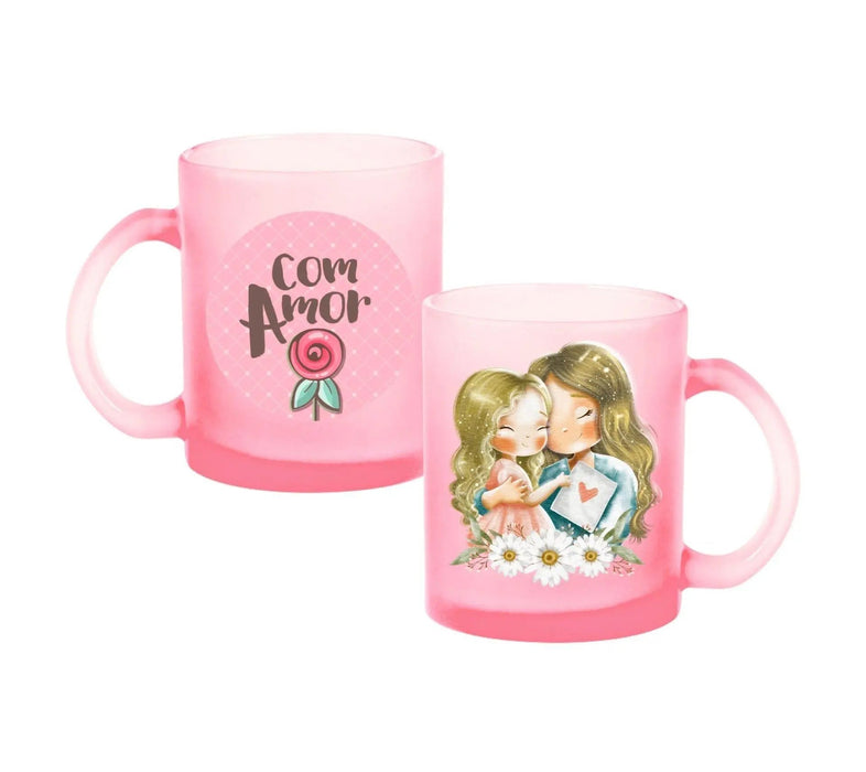 Caneca de Vidro Rosa Colo Mãe 350 ml - Presente Único Charmy Gift Store®
