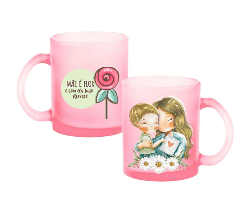 Caneca de Vidro Rosa Colo Mãe 350 ml – Presente Único Charmy Gift Store®