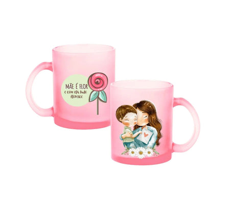 Caneca de Vidro Rosa Colo Mãe 350 ml – Presente Único Charmy Gift Store®