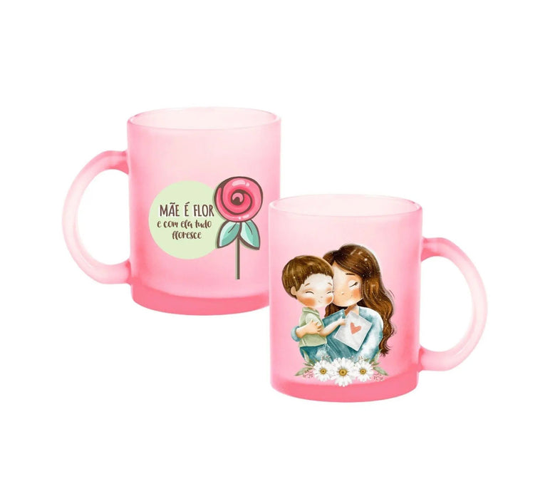 Caneca de Vidro Rosa Colo Mãe 350 ml – Presente Único Charmy Gift Store®