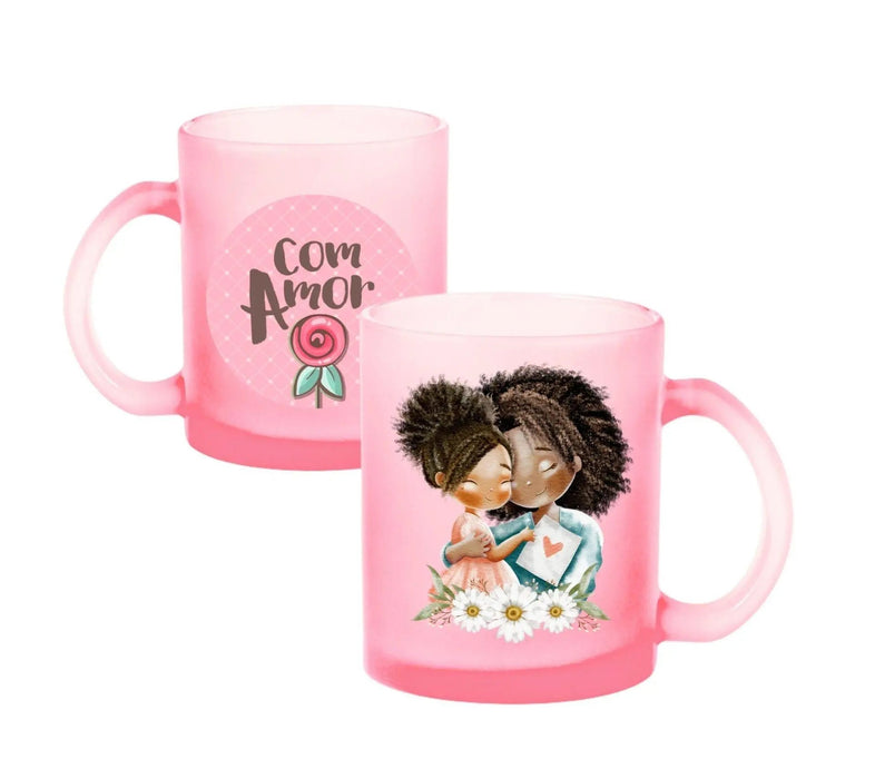 Caneca de Vidro Rosa Colo Mãe 350 ml - Presente Único por Charmy Gift Store®