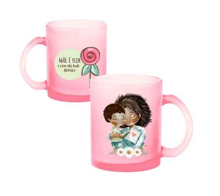 Caneca de Vidro Rosa 350 ml Colo Mãe - Presente Único Feito em Portugal pela Charmy Gift Store®