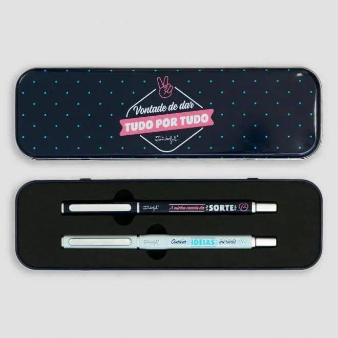 KIT de duas canetas estojo para apontar ideias porreiras A minha loja Papelaria