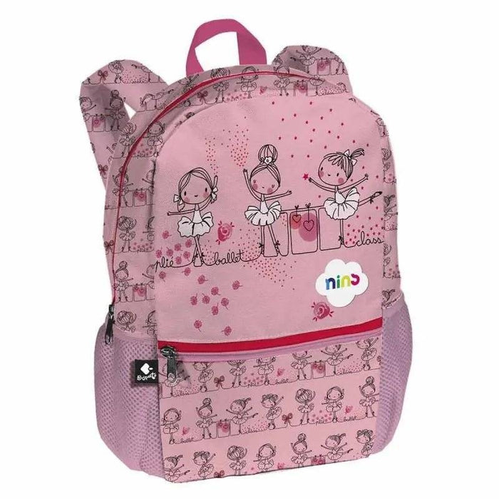 Mochila infantil rosa com desenho de bailarina na borda. A minha loja Papelaria