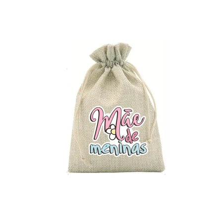 Saco de Presente Mãe027 em Poliéster e Juta, Resistente e Sustentável, 13x18cm, Charmy Gift Store®
