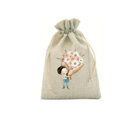 Saco Presente para o Dia da Mãe 015 – Estilo Rústico em Poliéster e Juta, 13x18cm, Produzido em Portugal pela Charmy Gift Store®