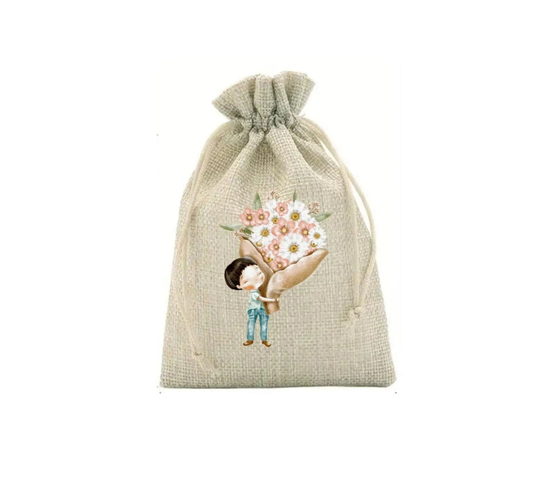 Saco Presente para o Dia da Mãe 015 – Estilo Rústico em Poliéster e Juta, 13x18cm, Produzido em Portugal pela Charmy Gift Store®