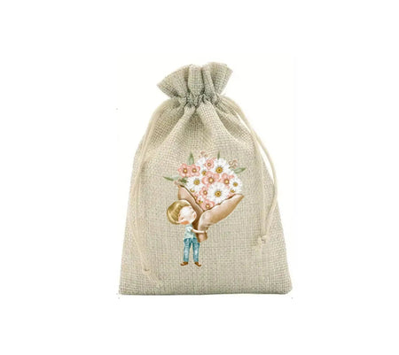 Saco Presente Elegante para Mãe 017 – Tecido Forte em Poliéster e Juta, 13x18cm, Artesanato Português Charmy Gift Store®
