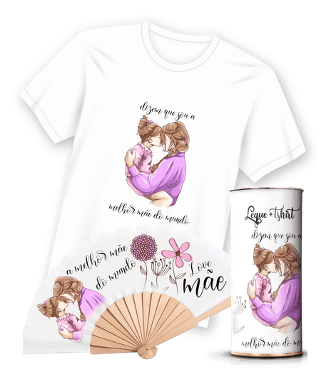 Camiseta com Estampa de Leque para Mães - Ref. 9020, 100% Algodão, Disponível nos Tamanhos S, M, L, XL e XXL, Decote Redondo ou Decote em V A minha loja Vestuário e acessórios