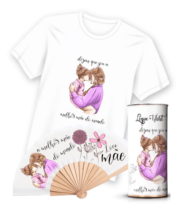 Camiseta com Estampa de Leque para Mães - Ref. 9020, 100% Algodão, Disponível nos Tamanhos S, M, L, XL e XXL, Decote Redondo ou Decote em V A minha loja Vestuário e acessórios