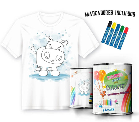 Camiseta para Colorir em Lata com Design de Hipopótamo – Presente Único e Criativo A minha loja Vestuário e acessórios