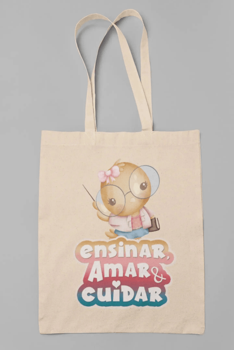 Bolsa Tote Ensinar, Amar e Cuidar – Resistente e Elegante, Feita em Portugal
