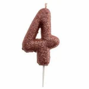 Vela aniversário deKora com purpurina rosa ouro nº 4 - Charmy Gift Store