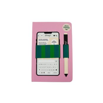 Caderno rosa A5 com suporte para smartphone + caneta - Mr. Wonderful